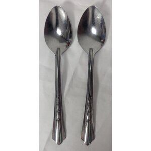 2 Vintage Gemco Stainless Flatware Spoons Chevron Pattern 7" Dinner MCM